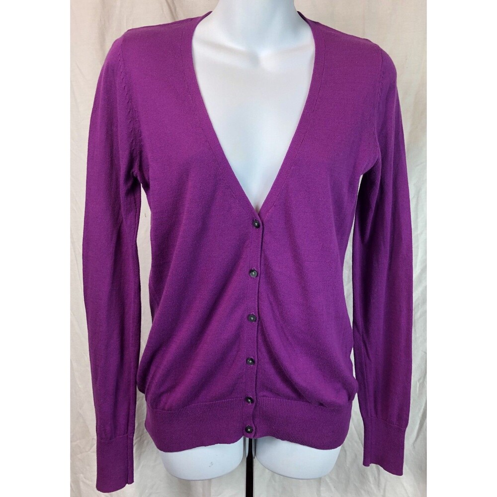 Vintage Knit Cardigan XS Purple Button V-Neck LongSleeve Y2K 90s Academia Preppy